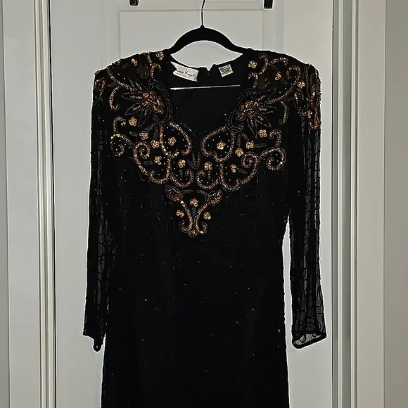 Laurence Kazar Womens Dress Vtg Sz S Beaded Black Silk Evening Zipper VG… - Picture 2 of 16
